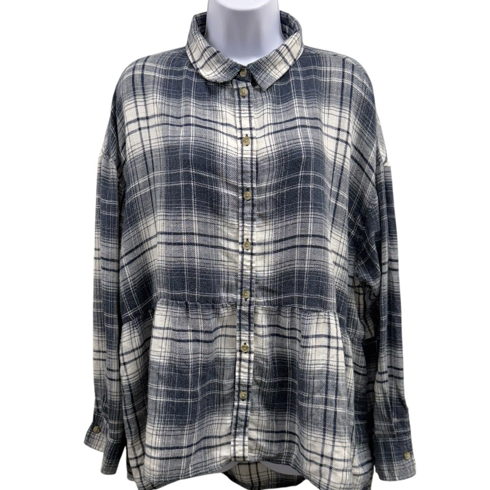 American Eagle Womens Sz M Oversized Long Sleeve Dropped Waist Peplum Tunic Top